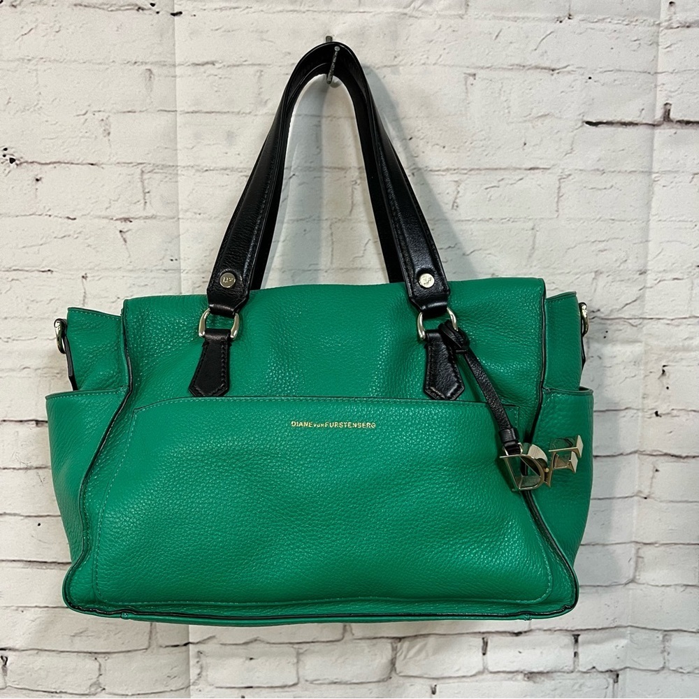Diane Von Furstenberg Spring Green Leather Convertible Crossbody Satchel Bag